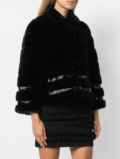Shop Twinset Twin-set Sequin Embellished Faux Fur Jacket - Black