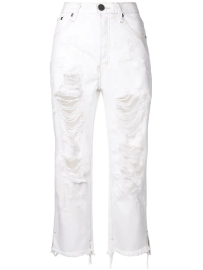 Shop One Teaspoon Ripped Bootcut Cropped Jeans - White