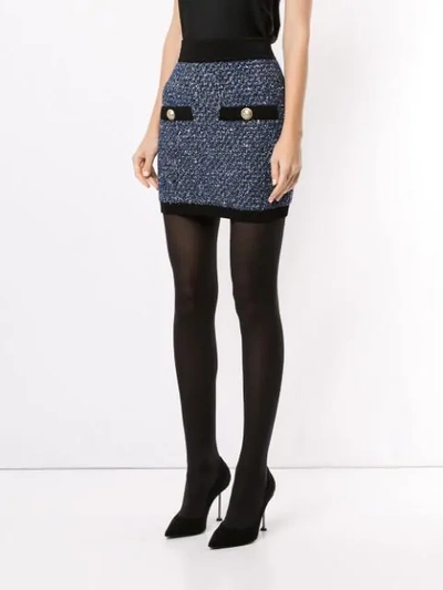 Shop Balmain Bouclé Knit Mini Skirt In Blue