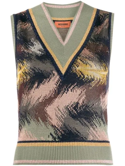 Shop Missoni Pattern Mix Knitted Top In Green