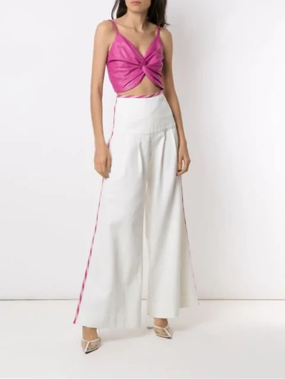 Shop Andrea Bogosian Front Twist Leather Cropped Top In Pink