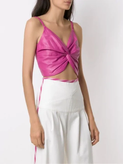 Shop Andrea Bogosian Front Twist Leather Cropped Top In Pink