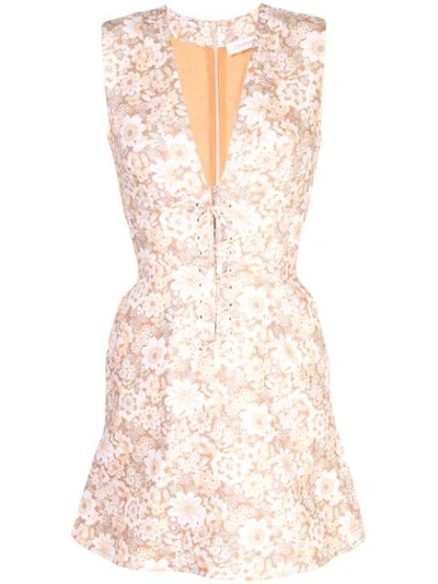 Shop Zimmermann Floral Print Mini Dress In Brown