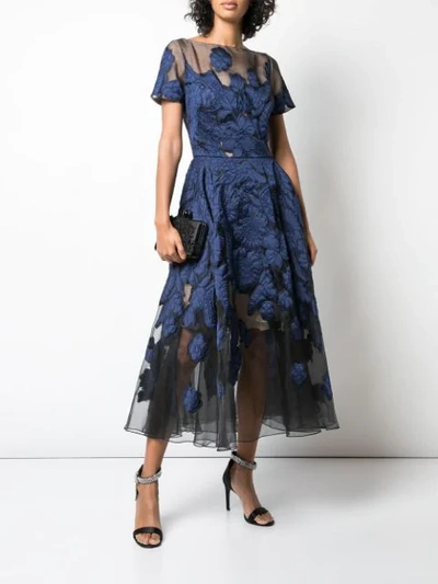 Shop Oscar De La Renta Flared Floral Dress In Blue
