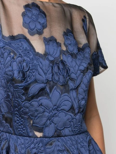 Shop Oscar De La Renta Flared Floral Dress In Blue