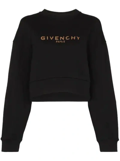 Shop Givenchy Logo Print Cropped Sweatshirt In Black
