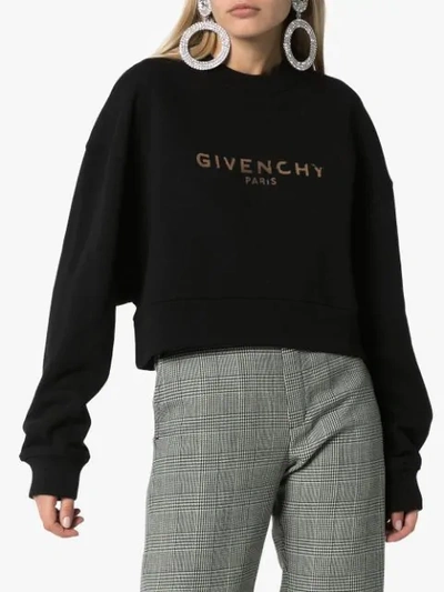 Shop Givenchy Logo Print Cropped Sweatshirt In Black