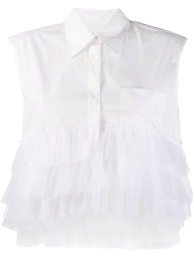 Shop Viktor & Rolf Cropped Tulle Shirt In 01219 White
