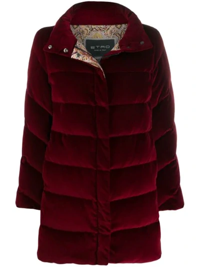 Shop Etro Padded Zip Up Coat In 0300 Red