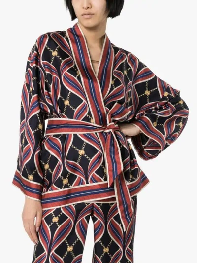 Shop Gucci Tie-waist Kimono-style Jacket In Blue