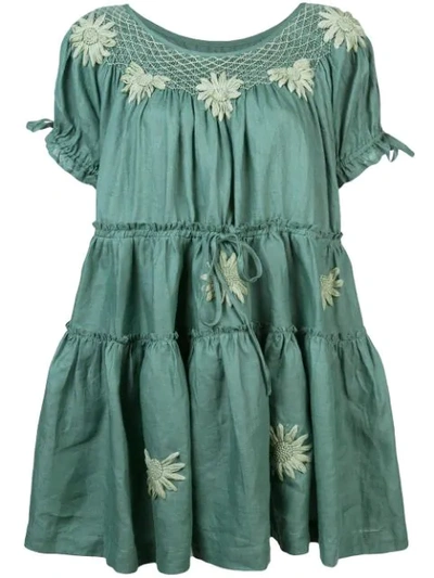 Shop Innika Choo Embroidered Floral Dress - Green