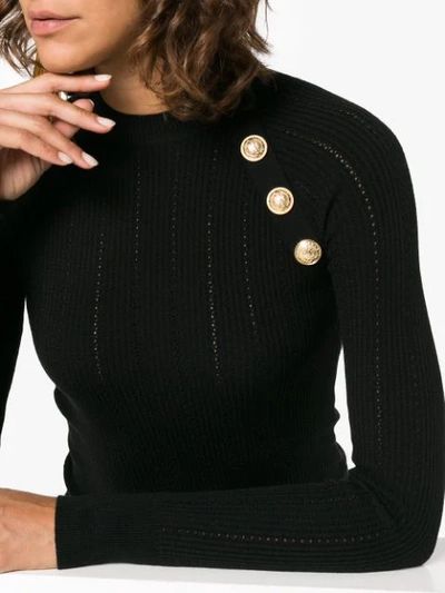 Shop Balmain Button Detail Wool-blend Mini Dress In Black