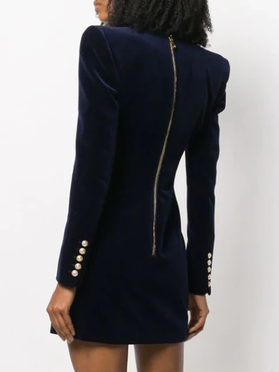 Shop Balmain Velour Buttoned Dress In Blue