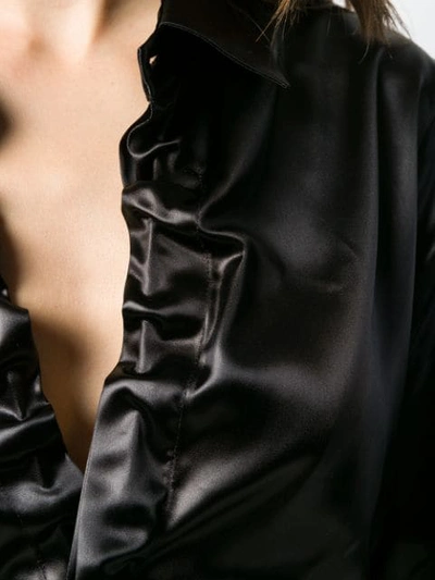 Shop Bottega Veneta Ruched-front Long Satin Shirt In Black