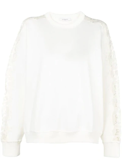 Shop Givenchy Lace-embroidered Fitted Sweater In White