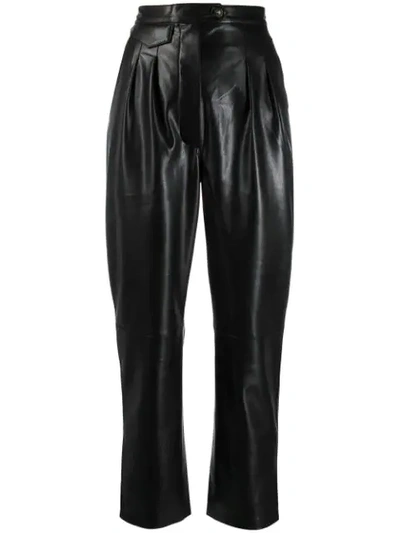 Shop Nanushka Vegan Leather High Waisted Trousers In Black
