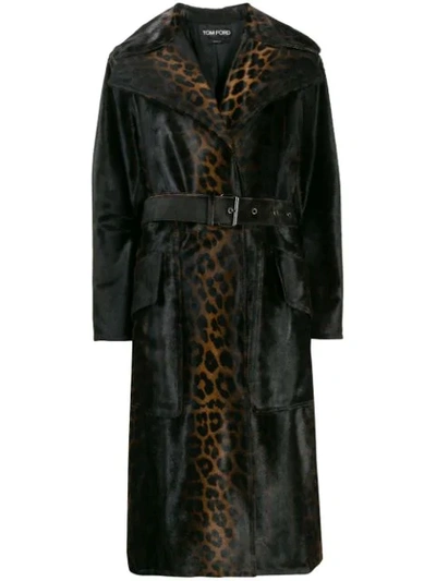 Shop Tom Ford Leopard Print Belted Coat In Brown