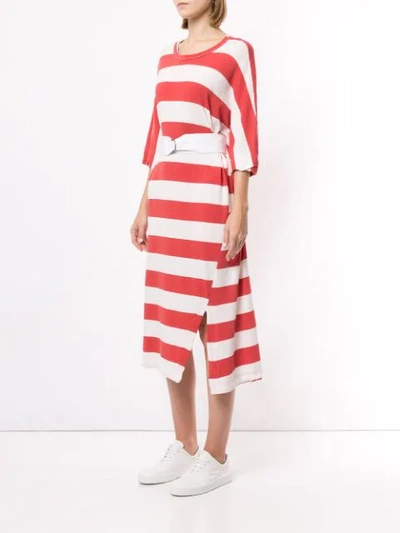 Shop Bassike Belted Striped Midi Dress In Vintage Red/undyed