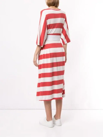 Shop Bassike Belted Striped Midi Dress In Vintage Red/undyed