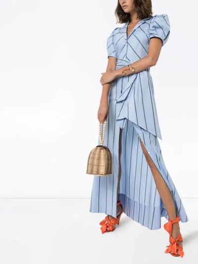 Shop Rosie Assoulin Pouf-sleeve Striped Maxi Dress In 393