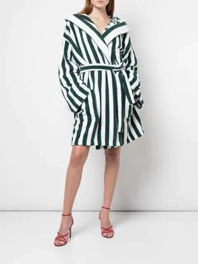 Shop Oscar De La Renta Striped Wrap-around Coat In Green
