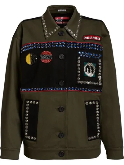 Shop Miu Miu Embellished Shirt Jacket - Green