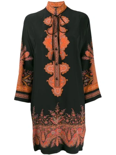 Shop Etro Printed Silk Midi Dress In 1 Nero