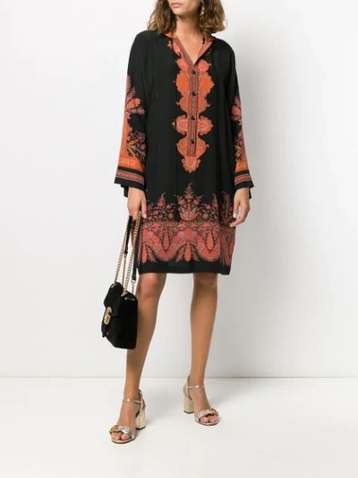 Shop Etro Printed Silk Midi Dress In 1 Nero