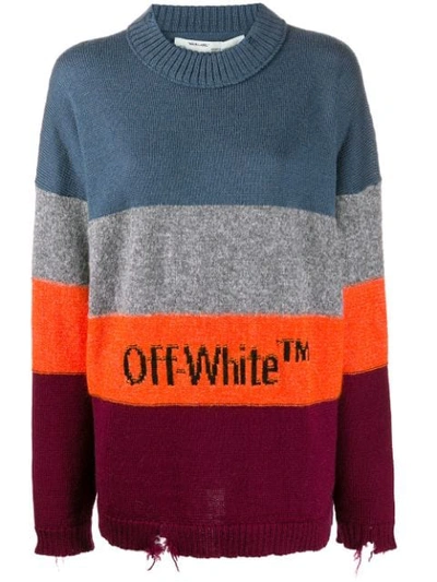 Shop Off-white Distressed Logo Sweater In Orange