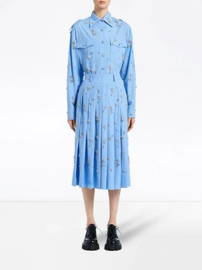 Shop Prada Floral Embellished Skirt In F0013 Light Blue