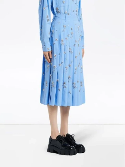 Shop Prada Floral Embellished Skirt In F0013 Light Blue