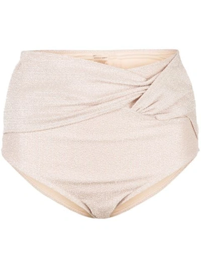 Shop Jonathan Simkhai Metallic Front Twist Bikini Bottom In Neutrals