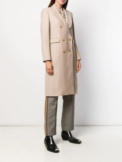 Shop Sandro Double Breasted Coat In Neutrals