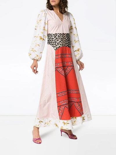 Shop Ganni Sweeny Patchwork Cotton Dress In Neutrals