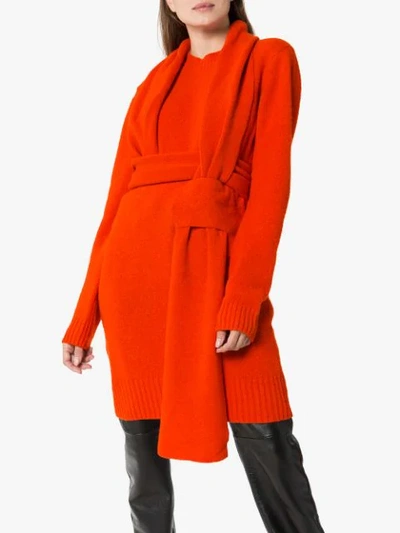 Shop Bottega Veneta Wrap-around Scarf-style Jumper Dress In Orange