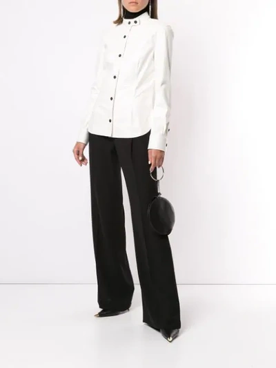 Shop Tom Ford Band Collar Leather Shirt In White