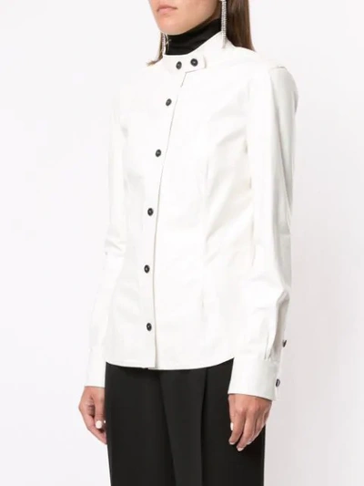 Shop Tom Ford Band Collar Leather Shirt In White