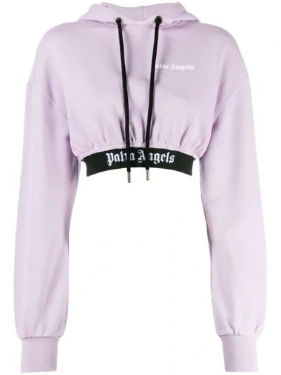 Palm Angels Cropped Cotton Jersey Sweatshirt Hoodie In Purple | ModeSens