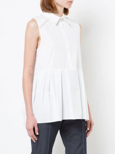 Shop Carolina Herrera Sleeveless Pleated Shirt - White
