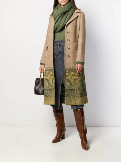 Shop Etro Contrasting Hem Coat In Brown