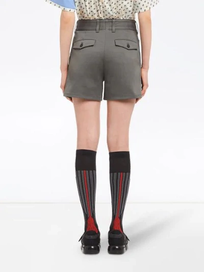 Shop Prada Embroidered Drill Shorts In Grey