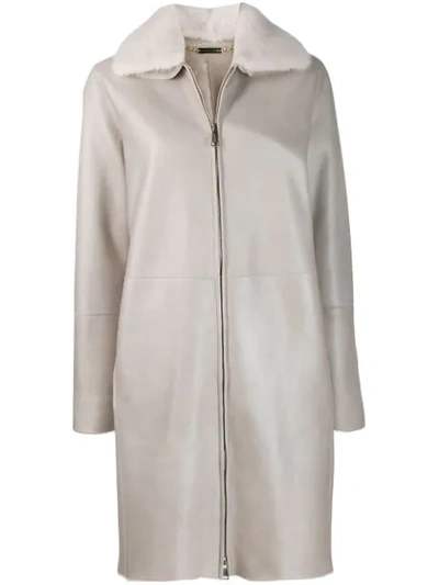 Shop Manzoni 24 Mink Fur Collar Coat In Grey