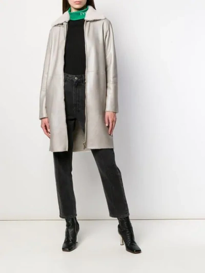 Shop Manzoni 24 Mink Fur Collar Coat In Grey
