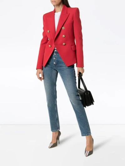 Shop Balmain Double-breasted Blazer In Red