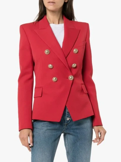 Shop Balmain Double-breasted Blazer In Red