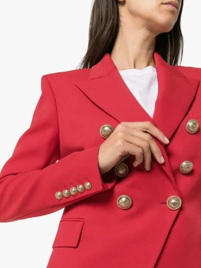 Shop Balmain Double-breasted Blazer In Red