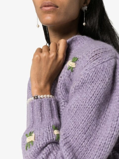 Shop Alessandra Rich Floral Detail Cropped Knit Cardigan In Purple
