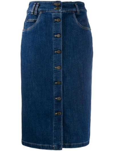 Shop Moschino Buttoned Pencil Denim Skirt In Blue