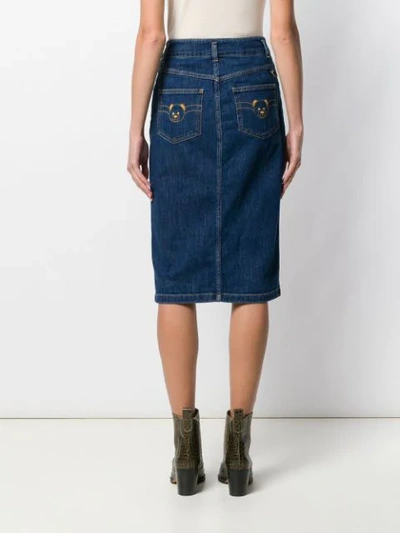 Shop Moschino Buttoned Pencil Denim Skirt In Blue