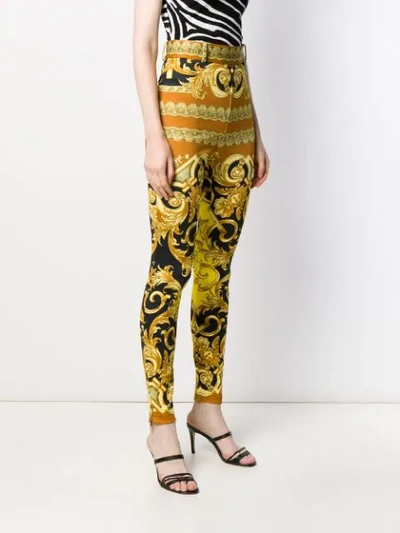 Shop Versace High Waist Baroque Trousers In Yellow